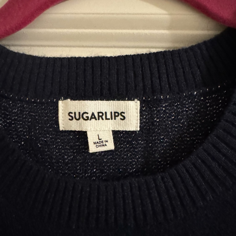 Sugarlips Navy Sweater with Silver Hearts - Picture 2 of 3
